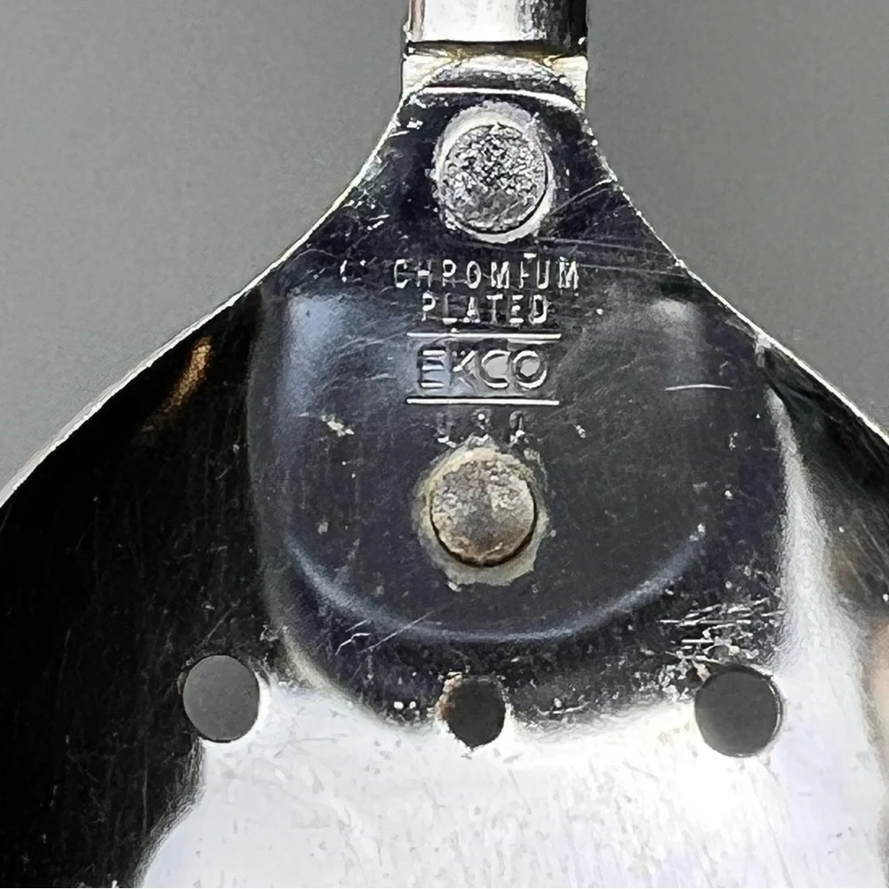 VTG EKCO Chromium Plated Stainless Spotted Spoon With White Handle MCM - Picture 7 of 13